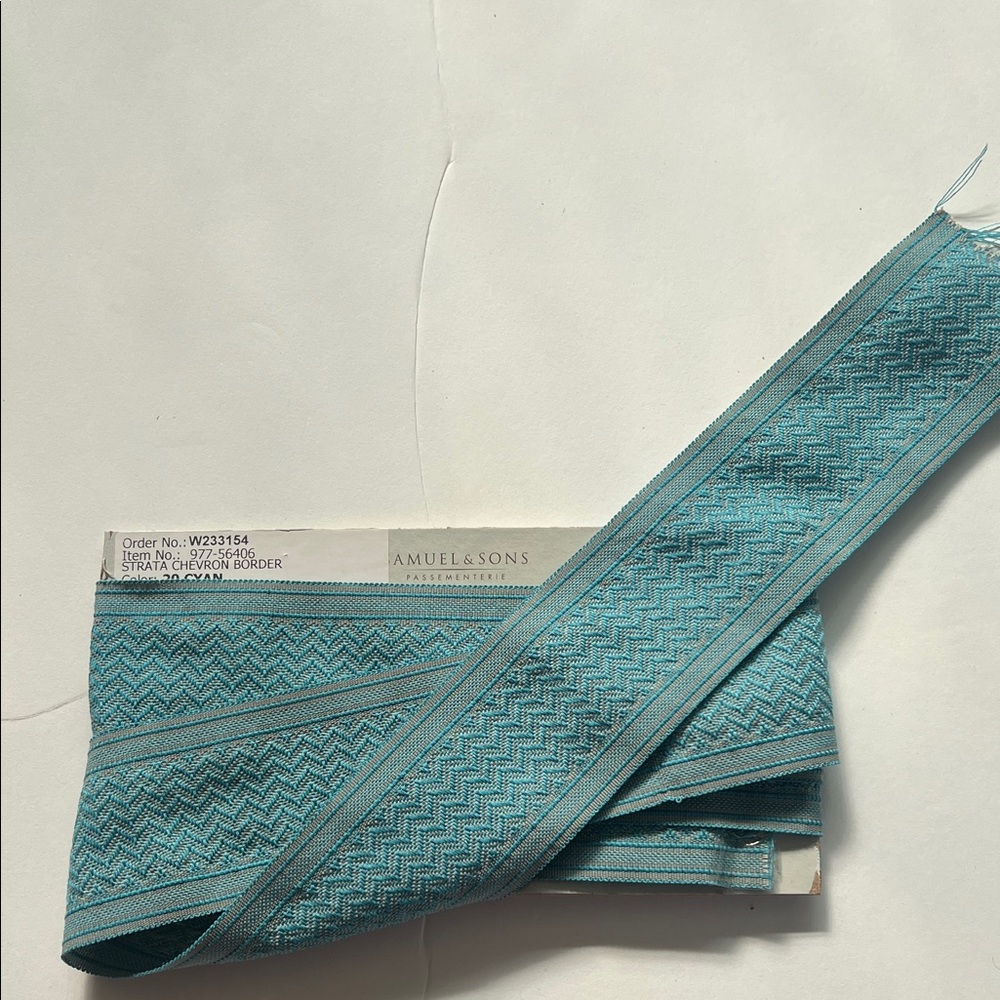 Samuel & Sons Strata Chevron boarder tape in color 20 Cyan.  7’ (2 yards & 12”).